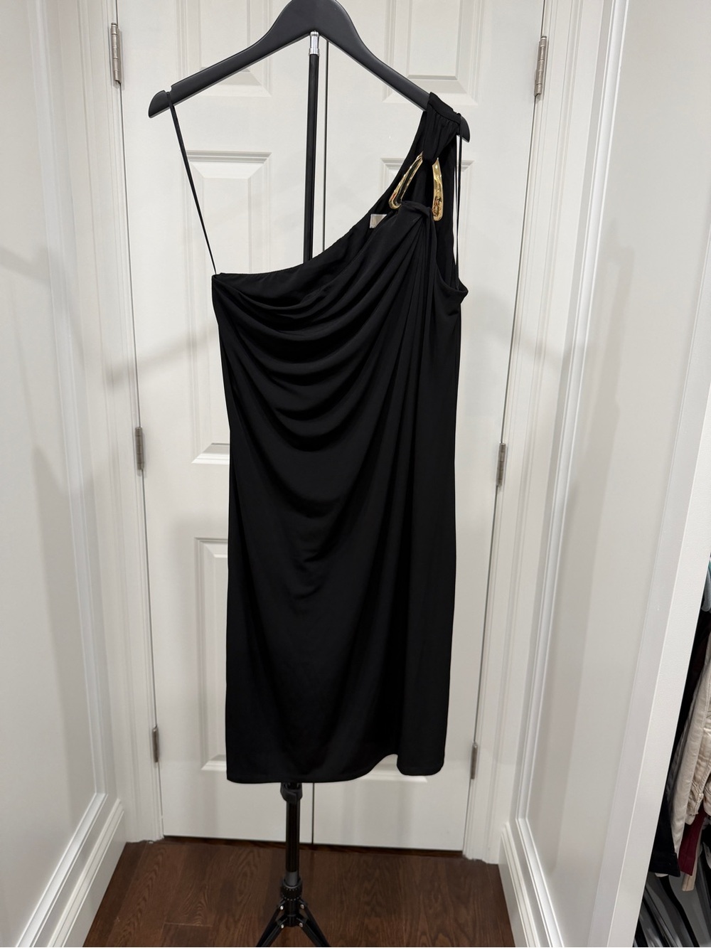 MICHAEL Michael Kors Black One-Shoulder Slip Dress